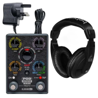 6 POD Express Bass With Behringer Headphones and PSU Bundle